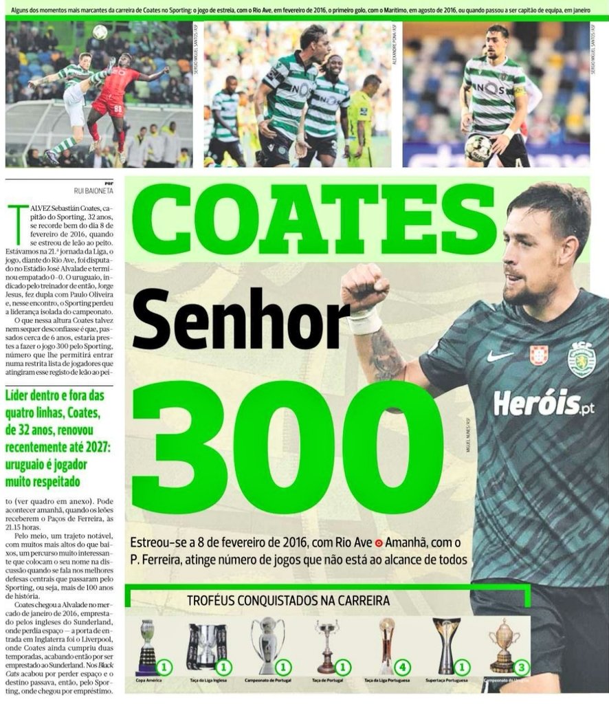 Coates e os 300 jogos pelo Sporting: Acho que ainda me faltam